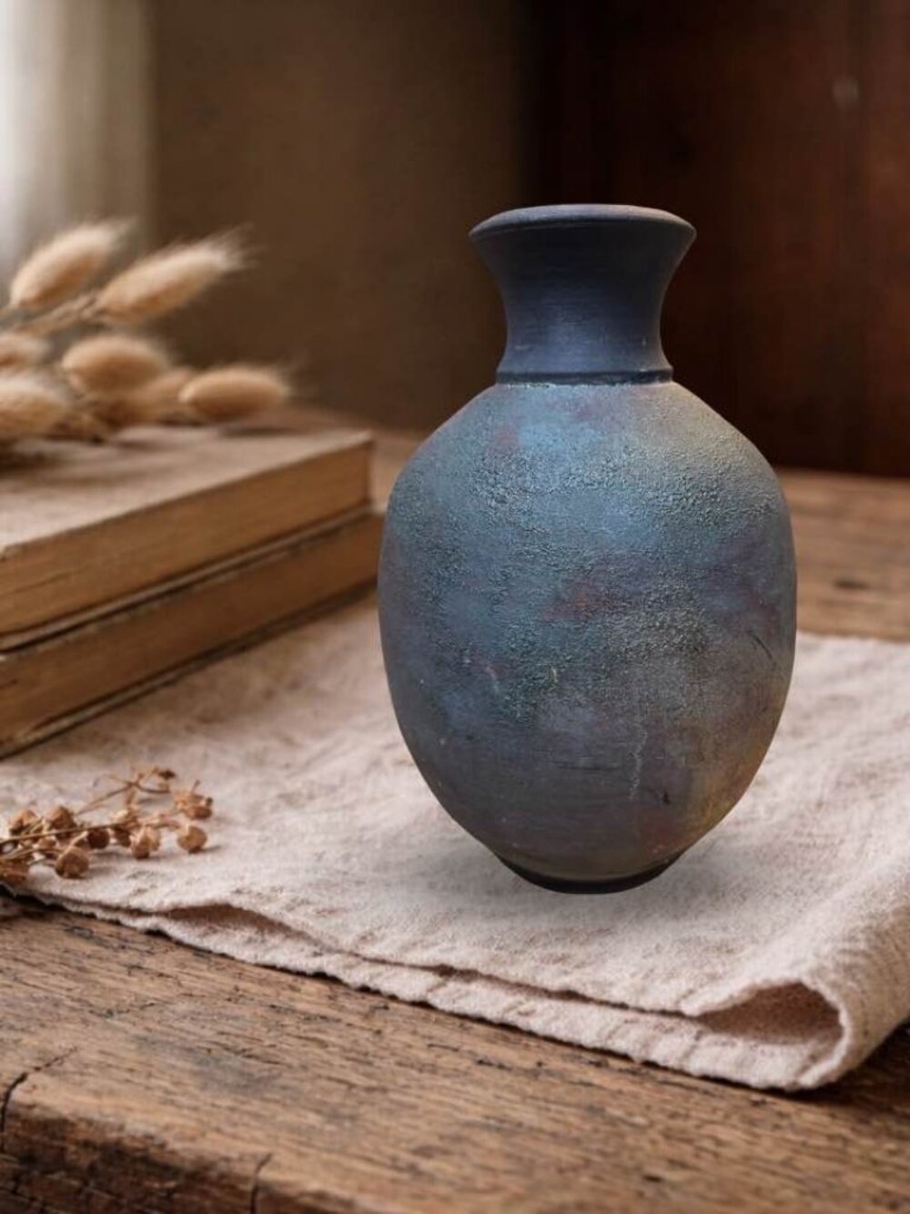 Handcrafted Raku Pottery Vase With Multicolor Iridescent Finish Unique Wabi Sabi - Picture 5 of 13